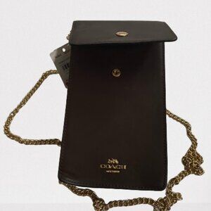 COACH Leather Chain Phone Crossbody Pouch Wallet - Oxblood/Gold